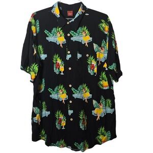 Junction West Mens Black Pinup Girl Classic Car Hawaiian Shirt XXL Tropical Tiki